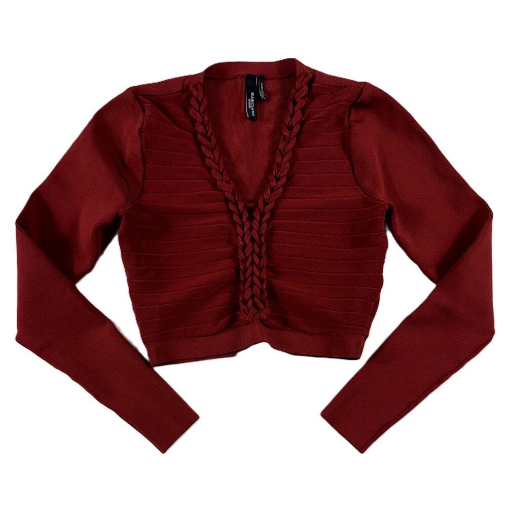 Guess Marciano Caught On Lace Ruched Burgundi Long Sleeve Top Blouse XS - Picture 1 of 4